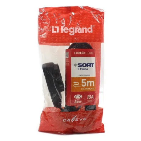 Extensão LEGRAND - 10A - cabo PP preta 3 x 0,75 mm -  5 m.