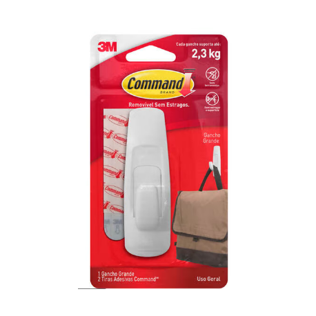 Gancho adesivo 3M plástico branco 2,3 kg.