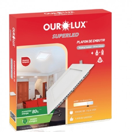 Plafon led OUROLUX embutir quadrado 18W - 6500K