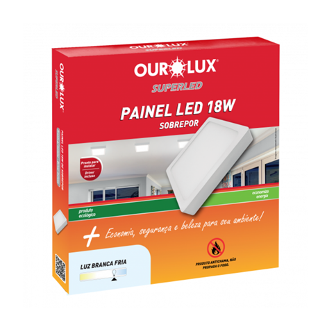 Plafon led OUROLUX sobrepor quadrado 18W - 2700K